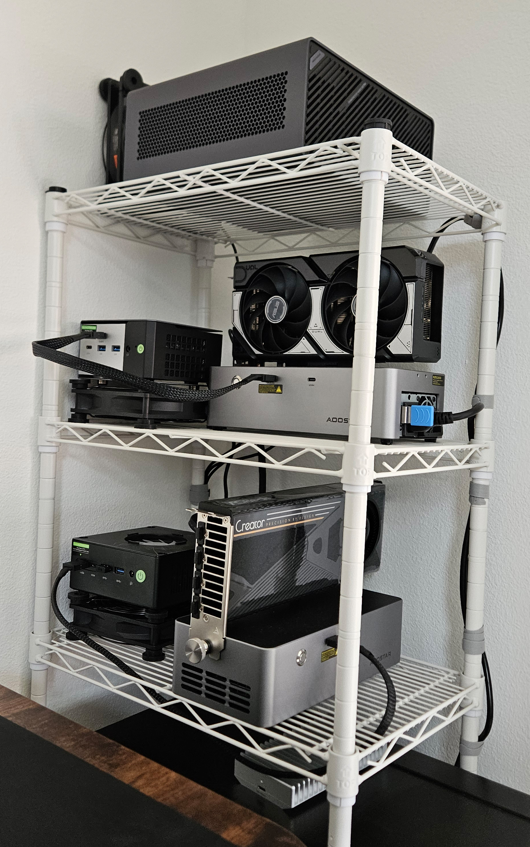 Multi-node mini PC eGPU testing rack in the home lab